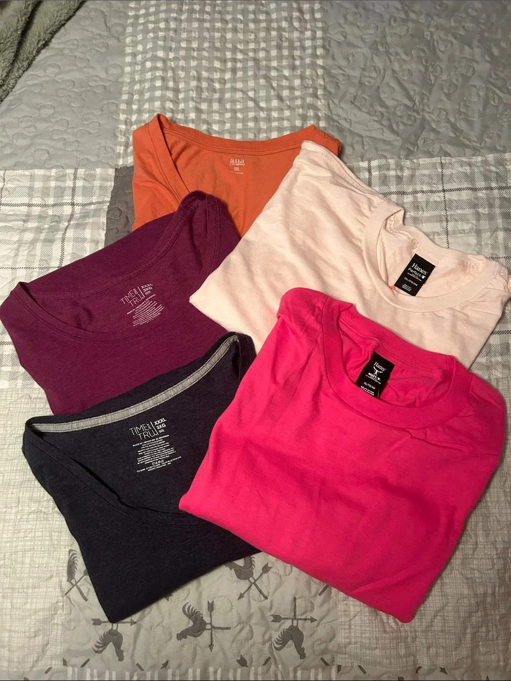Assorted Women's Short Sleeve Tees - Pink, Hot Pink, Orange, Plum, Navy - Picture 1 of 6